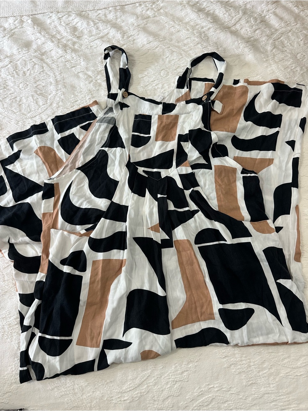 Beach Sissi Abstract Womens Romper Overalls in Black, White & Brown Vacation